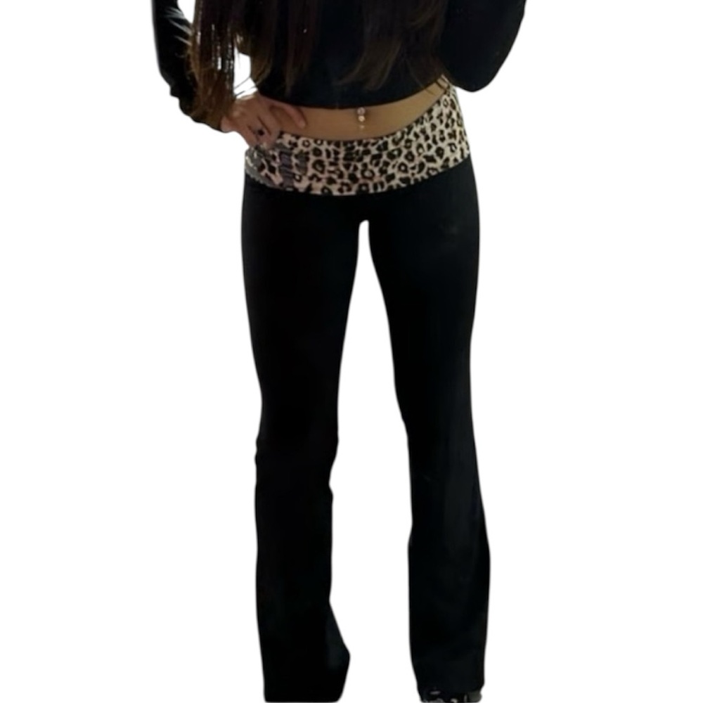 Y2K Victoria's Secret Foldover Flares Black W/ PINK Spellout/ Animal Print